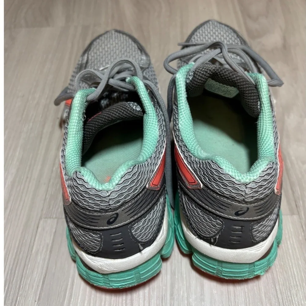ASICS Running Shoes Womens 8.5 Gray Coral Teal Lace Up Athletic Sneakers